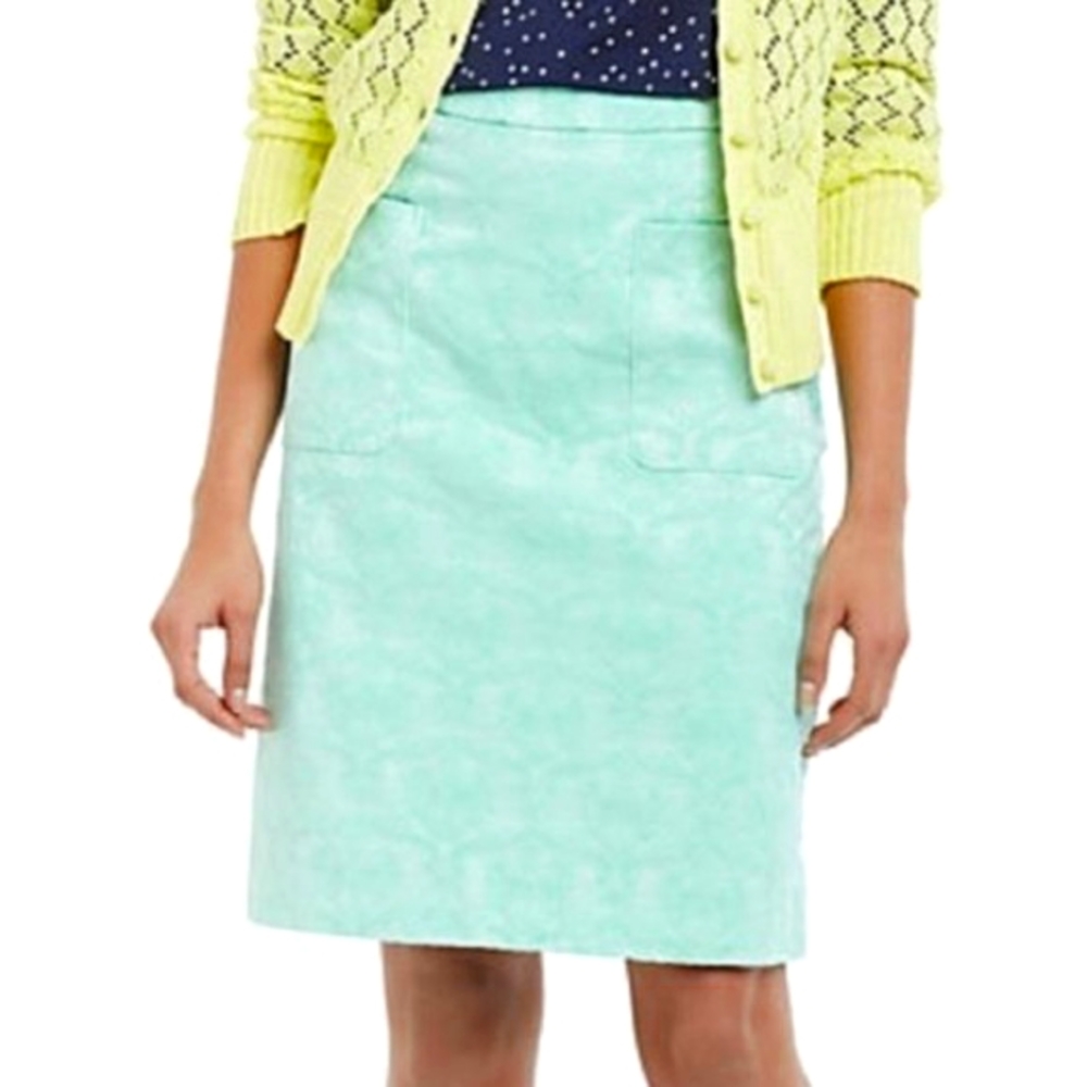 Anthropologie/Moulinette Soeurs Mint Jacquard Brocade Pencil Skirt NEW- Sz. 2